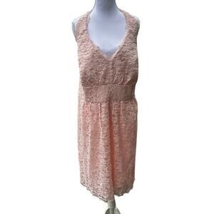 David’s Bridal XL (14-16) Peach Lace V-Neck Sleeveless Midi Backless Dress